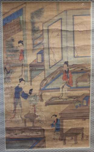QING DYNASTY PAINTING, INTERIOR SCENE