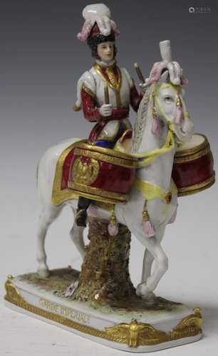 VINTAGE CONTINENTAL PORCELAIN FIGURE ON HORSE