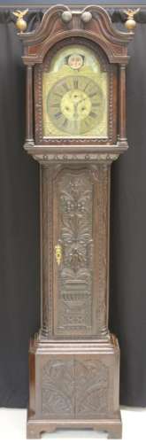 18TH CENTURY CARVED TALL CASE CLOCK W/ MOON DIAL