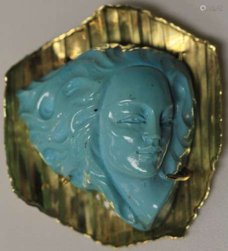 LADY'S ITALIAN DESIGNER TURQUOISE 18KT PIN