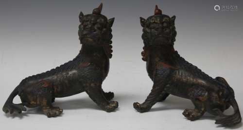 PAIR OF CHINESE CAST METAL DRAGONS, 10 1/2