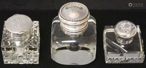 LOT OF (3) VINTAGE STERLING SILVER TOP INKWELLS