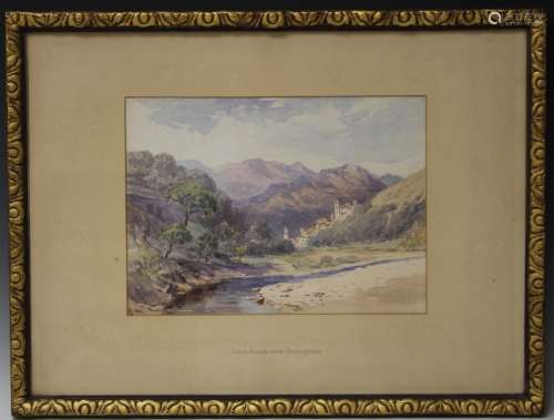 FRAMED WATERCOLOR LANDSCAPE,  ARTIST SIGNED, 1884