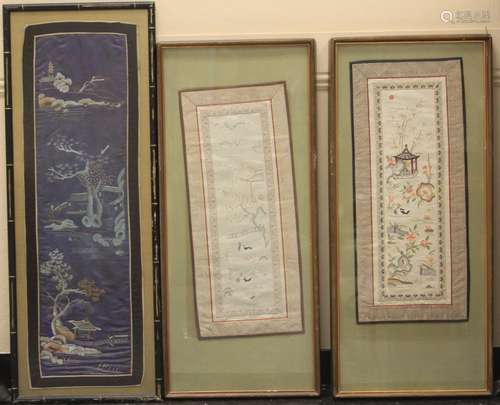 LOT OF (3) FRAMED VINTAGE CHINESE TAPESTRIES