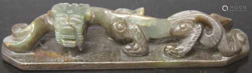 CHINESE CARVED JADE SCROLL WEIGHT, 6 1/8