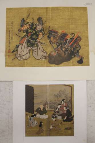 LOT OF (2) JAPANESE GOLD-LEAFED PAINTINGS