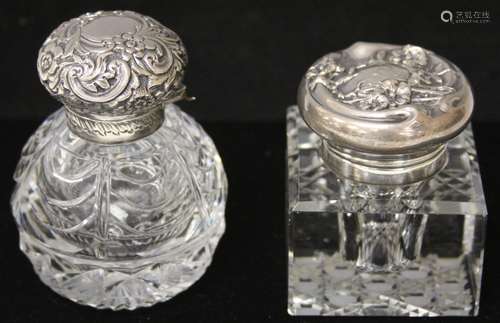 LOT OF (2) VINTAGE STERLING SILVER TOP INKWELLS