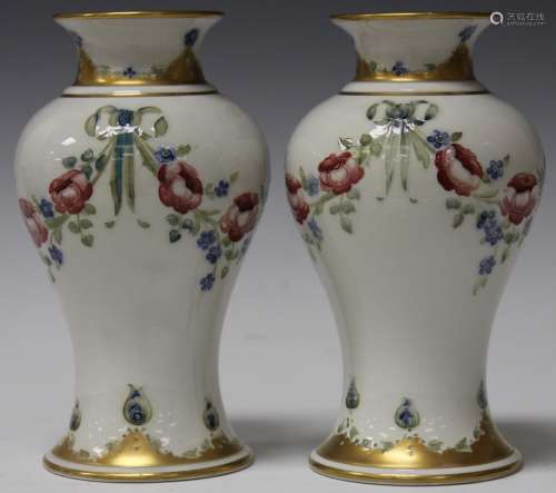 PAIR OF VINTAGE ENGLISH PAINTED PORCELAIN VASES