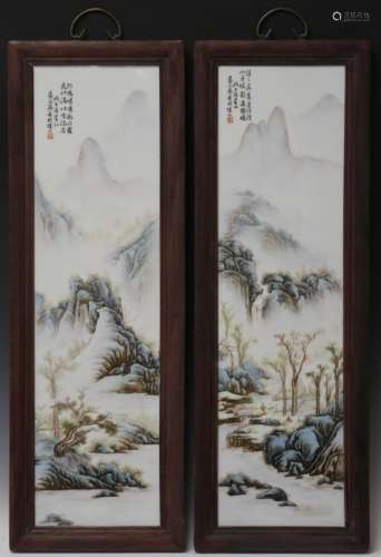 PAIR OF CHINESE PORCELAIN TILE PLAQUES, FRAMED