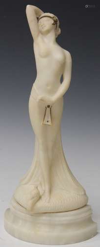 ART NOUVEAU CARVED ALABASTER FIGURE ON PEDESTAL