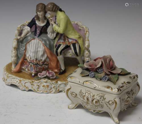 LOT OF (2) CAPO DI MONTE PORCELAIN: STATUE & BOX