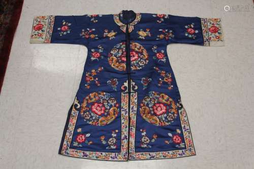 VINTAGE CHINESE BLUE SILK EMBROIDERED JACKET