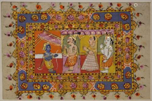 LOT OF (5) INDIAN MINIATURE PAINTINGS W/ GOLD LEAF