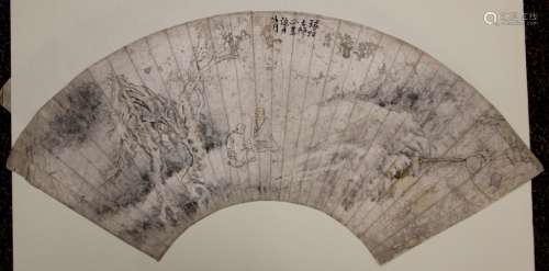 19TH CENTURY CHINESE BRUSH PAINTING ON FAN