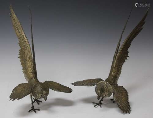 PAIR OF VINTAGE CAST  METAL PHEASANTS, 13