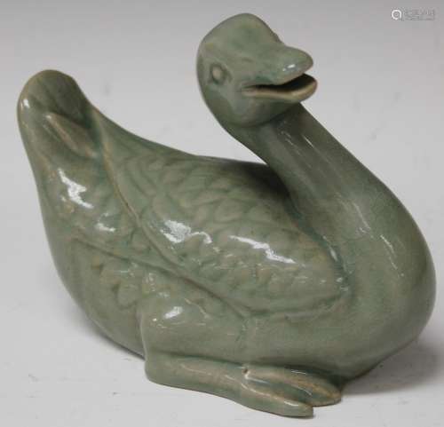 CHINESE CELADON POTTERY FIGURE OF DUCK, 8