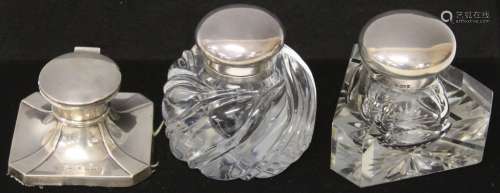 LOT OF (3) STERLING SILVER TOP INKWELLS