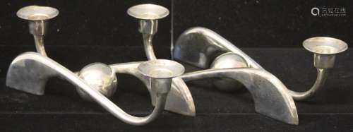 PAIR OF MEXICAN STERLING SILVER CANDLE STANDS