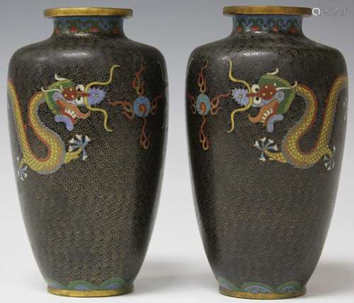 PAIR OF VINTAGE CHINESE CLOISSONE VASES, 7 1/2