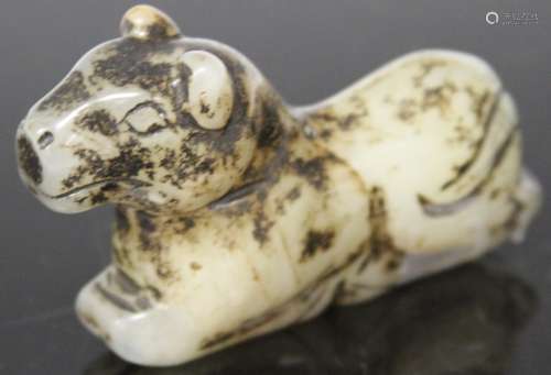 CHINESE CARVED JADE RECLINING HORSE, 2 1/2