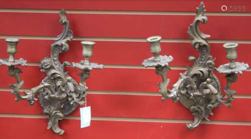 PAIR OF FRENCH CAST METAL WALL SCONCES
