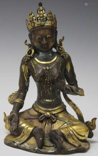 SINO-CHINESE CAST METAL SEATED QUAN YIN STATUE