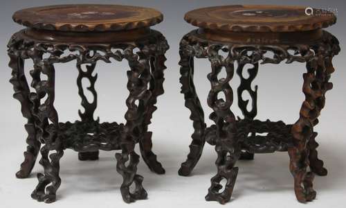 PAIR OF VINTAGE CHINESE CARVED STANDS, 10