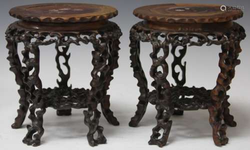 PAIR OF VINTAGE CHINESE CARVED STANDS, 10