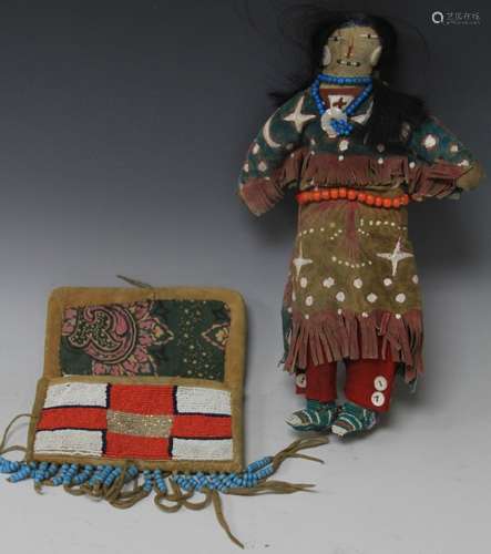 LOT OF (2) NATIVE AMERICAN DOLL, PAIUTE BEADED BAG