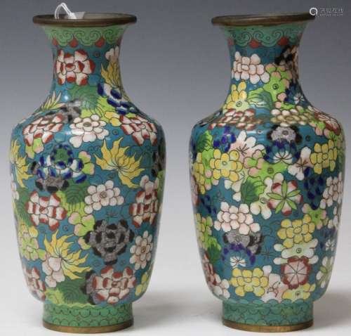 PAIR OF CHINESE CLOISONNE VASES, 9