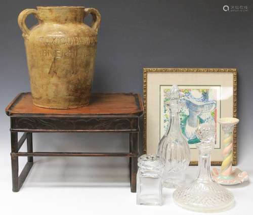 LOT OF (6) DECORATIVE INCL. JUG, PRINT, DECANTERS