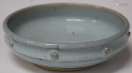 CHINESE PIGEON BLUE POTTERY LOW BOWL, 6 1/4
