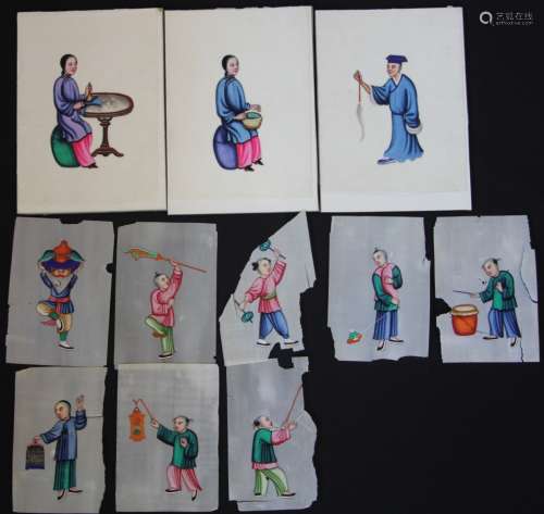 LOT OF (11) CHINESE MINIATURE RICE PAPER PAINTINGS
