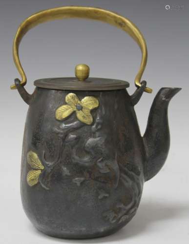 CHINESE CAST METAL TEAPOT, 6 1/2