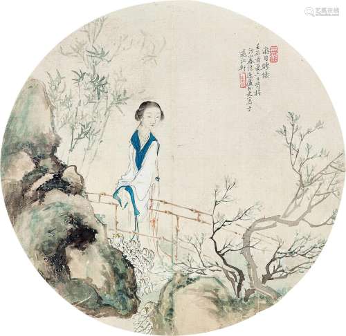 樊熙（清末民初） 壬辰（1892）年作 仕女 镜框 圆光 设色绢本