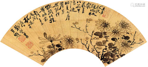 郑板桥（1693～1765） 辛未（1751）年作 菊 立轴 扇面 洒金水墨纸本