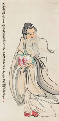 王一亭（1867～1938） 1926年作 东方朔献桃 立轴 设色纸本