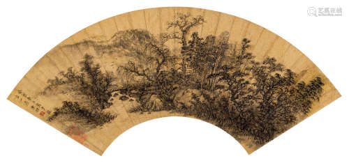 陈祼（1563～1639） 1633年作 山居图 扇面 水墨泥金笺