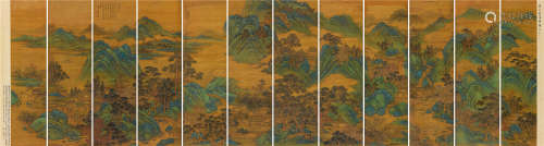 车以载（清初） 1697年作 嵩寿图 （十二条） 通景屏 设色绢本