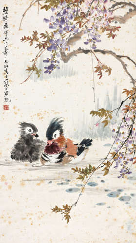 江寒汀（1903～1963） 1959年作 紫绶鸳鸯 镜心 设色纸本