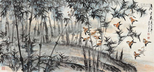 唐云（1910～1993） 1973年作 竹林飞雀 镜心 设色纸本
