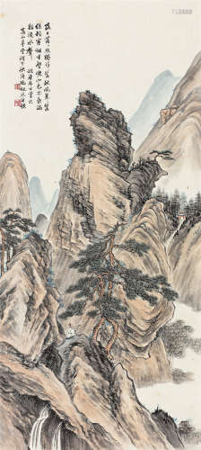 冯超然（1882～1954） 松山策杖 立轴 设色纸本