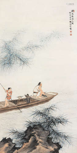 陈缘督（1902～1967） 渔父图 立轴 设色纸本