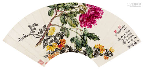 吴藏龛（1876～1927） 1922年作 天香深处 扇面 设色纸本