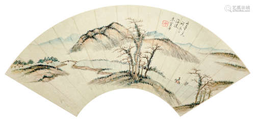 朱隺年（1760～1834） 秋山行旅 扇面 设色纸本
