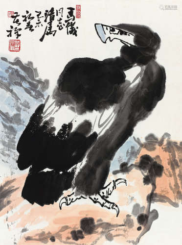 李苦禅（1899～1983） 1955年作 高山远瞩 立轴 设色纸本