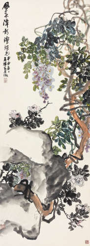 吴待秋（1878～1949） 1944年作 风来潭影泻珠光 立轴 设色纸本