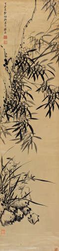 归庄（1613～1673） 1667年作 竹溪兰韵 立轴 水墨绫本