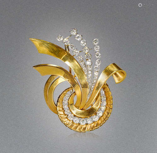 1940年作品 黄金镶钻石胸针、颈链（两用）
