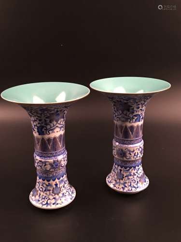 A Pair Chinese Qing Blue and White Porcelain Vase